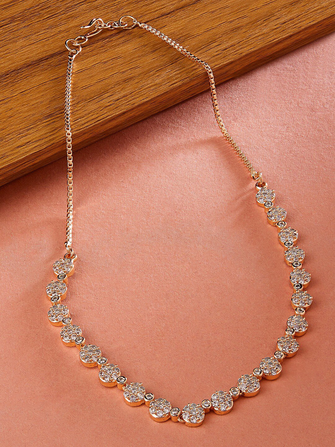 Zaveri Pearls Brass Rose Gold-Plated Cubic Zirconia Necklace