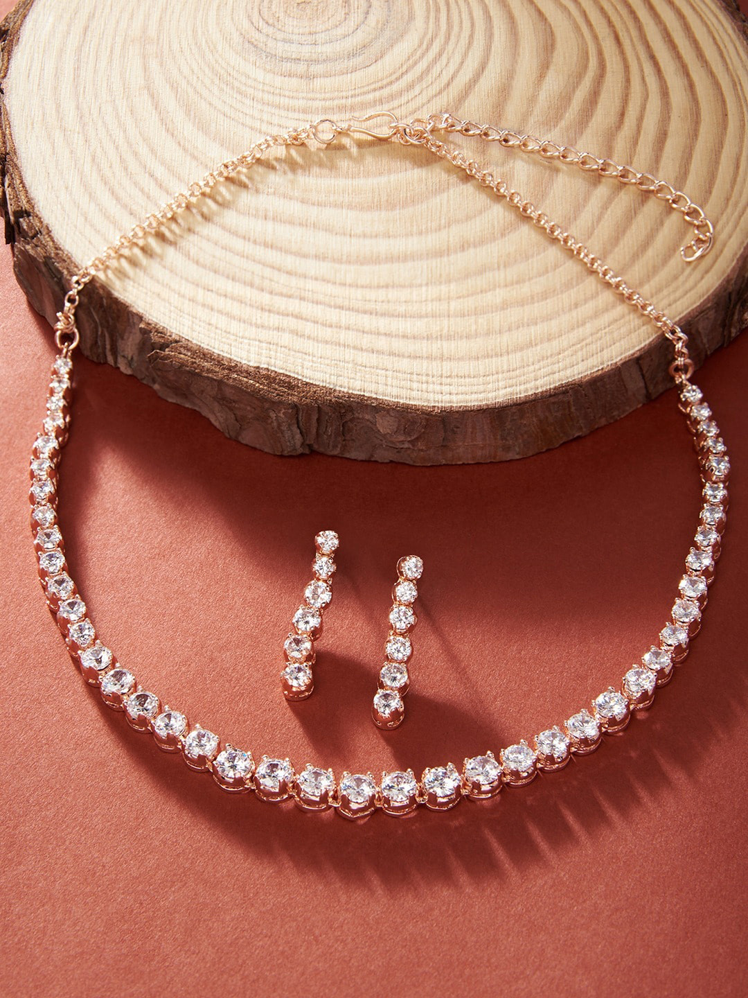 Zaveri Pearls Sleek Contemporary Rose Gold-Plated CZ Stone-Studded Jewellery Set