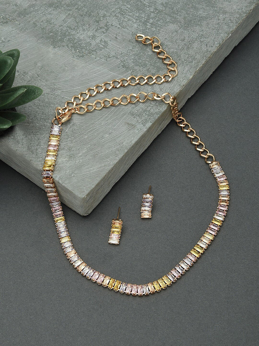 Zaveri Pearls Rose Gold-Plated CZ Studded Jewellery Set