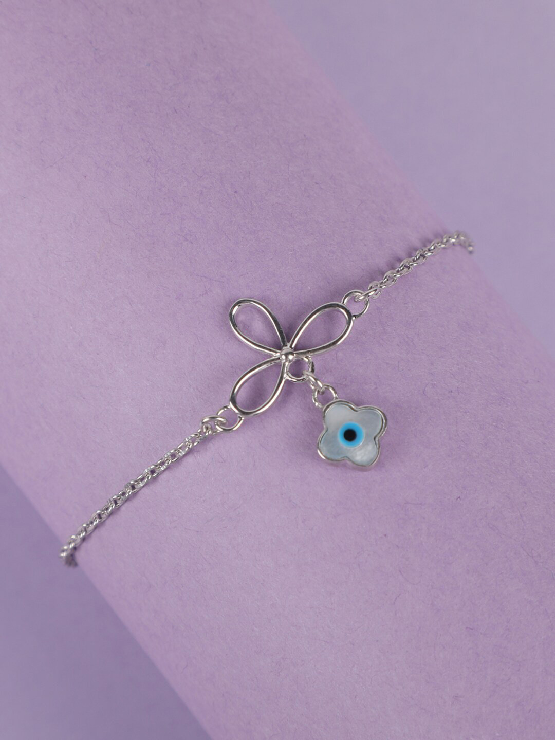 Clara Women Blue Sterling Silver Cubic Zirconia Rhodium-Plated Evil Eye Flower Bracelet