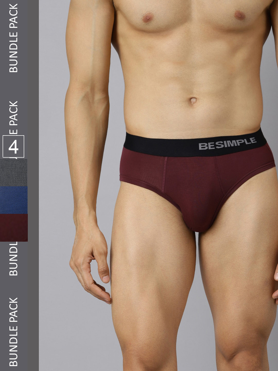 BESIMPLE Men Pack Of 4 Basic Mid-Rise Briefs