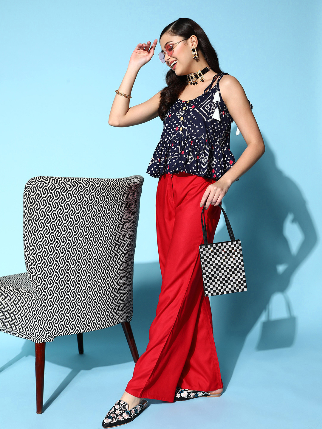 Yufta Printed Pure Cotton Tie-Ups Peplum Top
