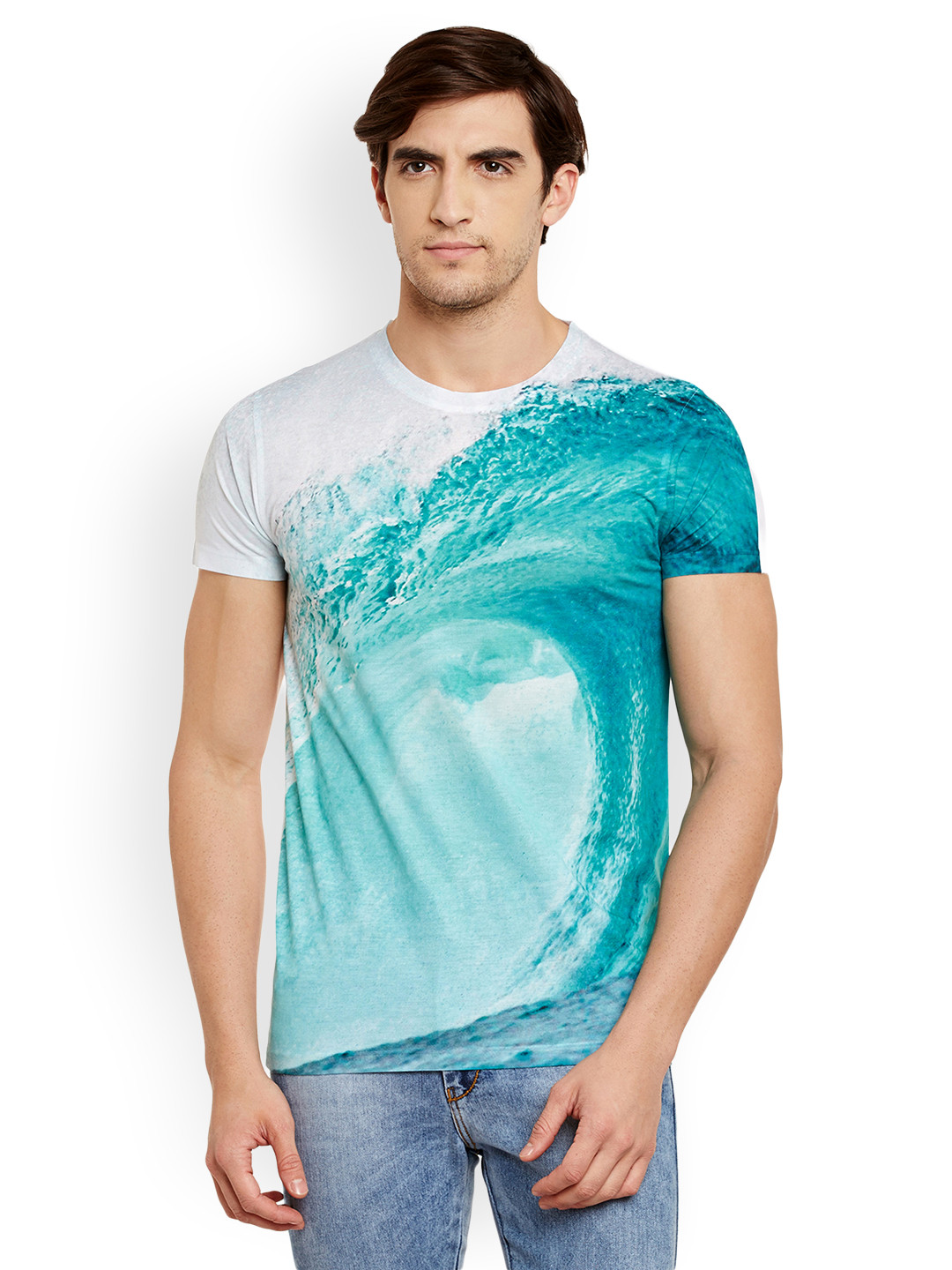Wear Your Mind Men Sea Green Printed Round Neck T-shirt