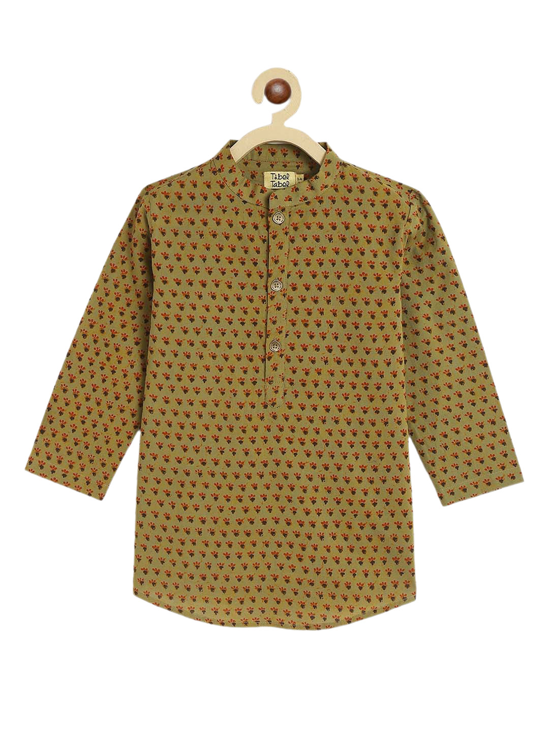 Tiber Taber Boys Green Ethnic Motifs Printed Cotton Kurta