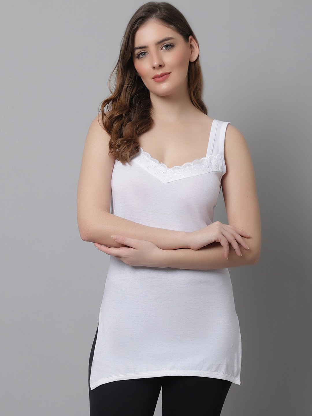 KEX Women Neckline Work Long Non padded Camisole