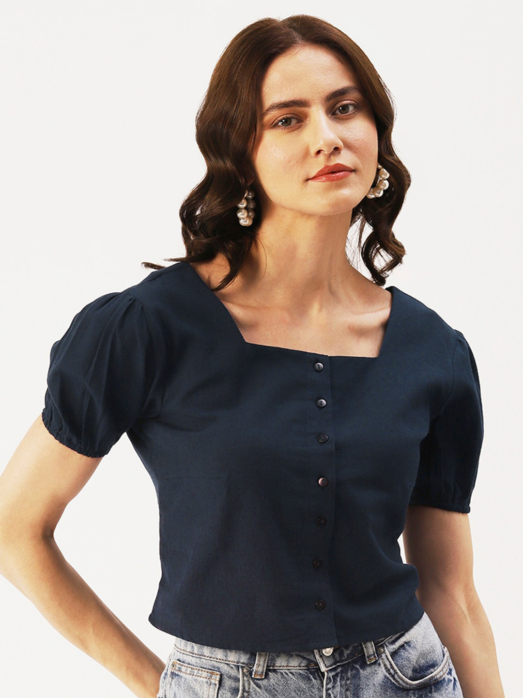 DressBerry Square Neck Puff Sleeves Top