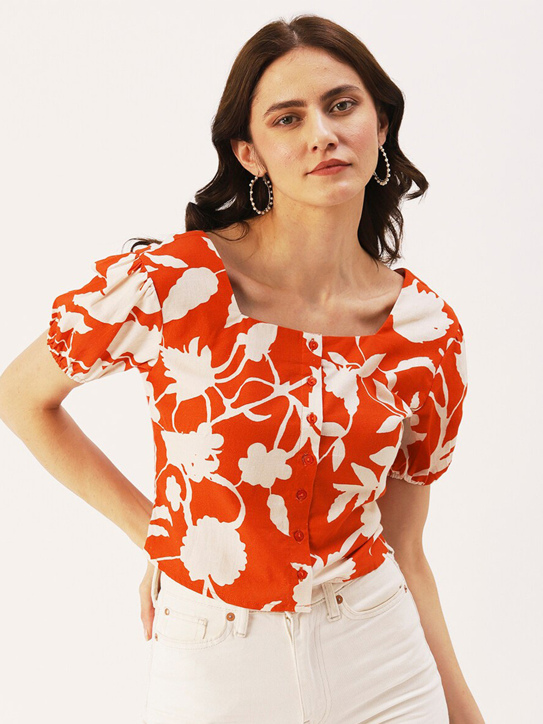 DressBerry Orange Floral Print Top
