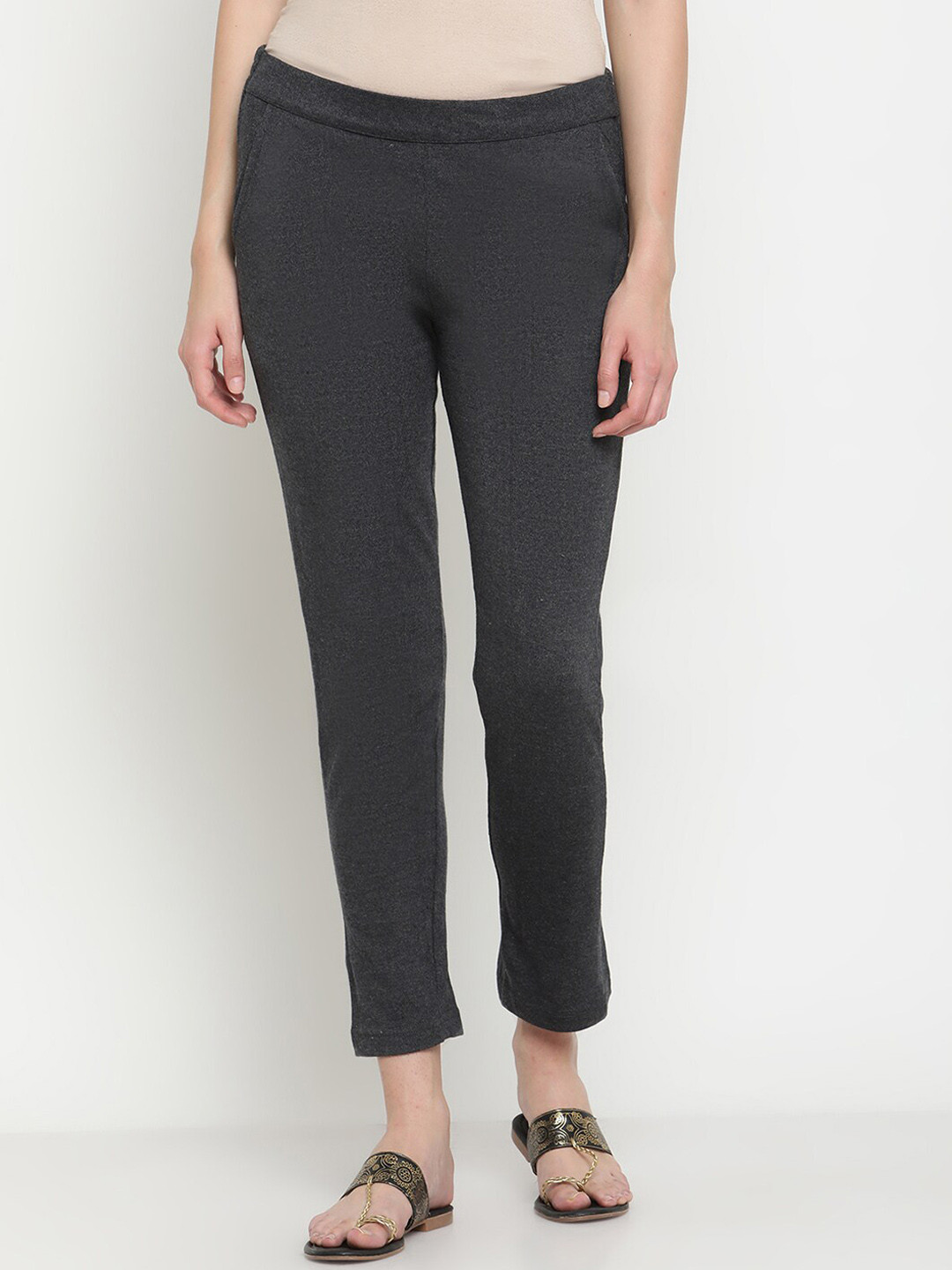 Be Indi Women Solid Acrylic Straight Fit Trousers
