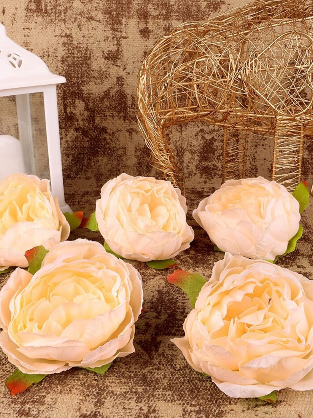 BS AMOR  Set Of 5 Peach Peony Head Artificial Flower