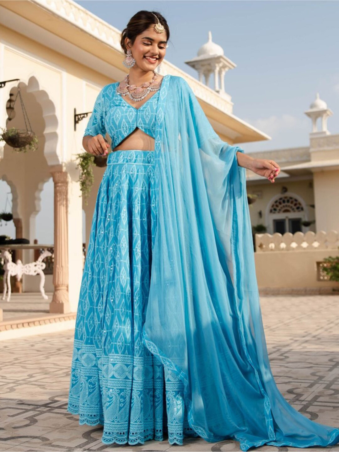 Lavanya The Label Embroidered Thread Work Ready to Wear Lehenga & Blouse With Dupatta