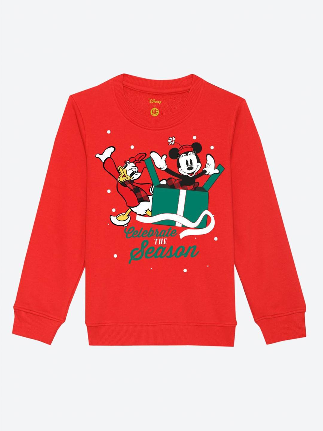 YK Disney Girls Red Christmas Minnie & Daisy Cotton Printed Sweatshirt