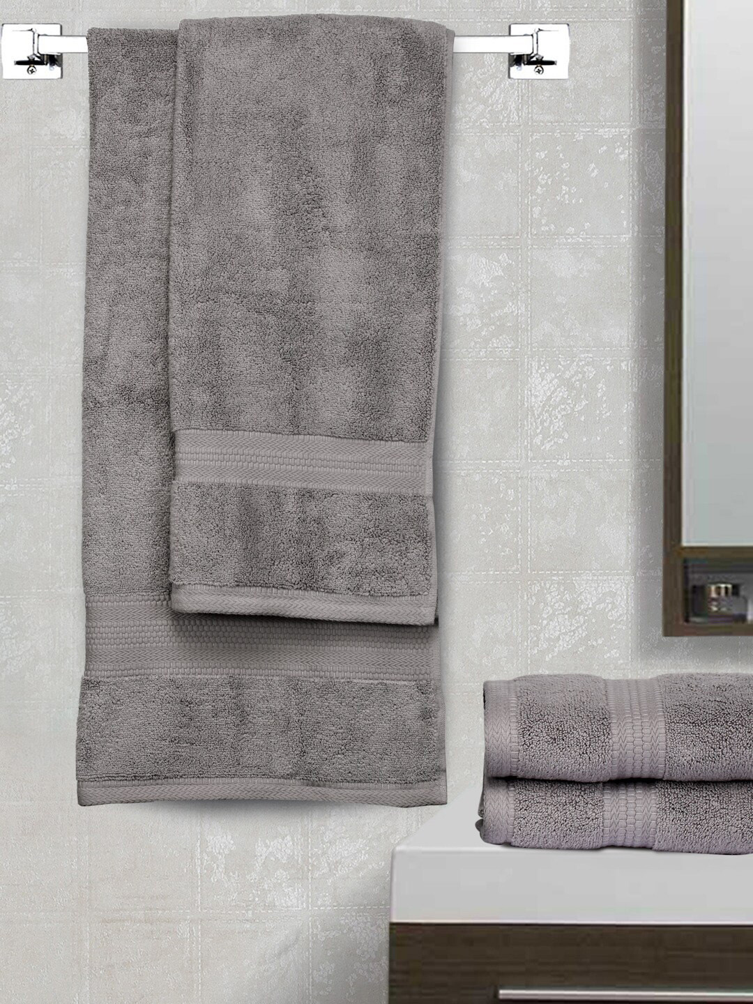 BOMBAY DYEING Super Ultrx Zero Tuest Grey Set Of 4 650 GSM Soft Cotton Towel Set