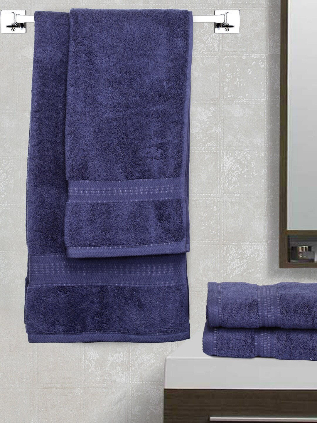 BOMBAY DYEING Super Ultrx Zero Tuest Blue Set Of 4 650 GSM Soft & Durable Cotton Towel Set