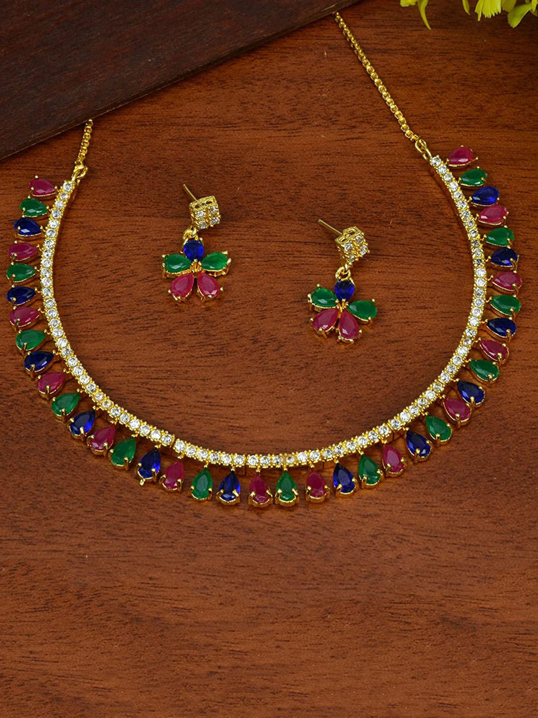 Jewar Mandi CZ Stone-Studded Jewellery Set