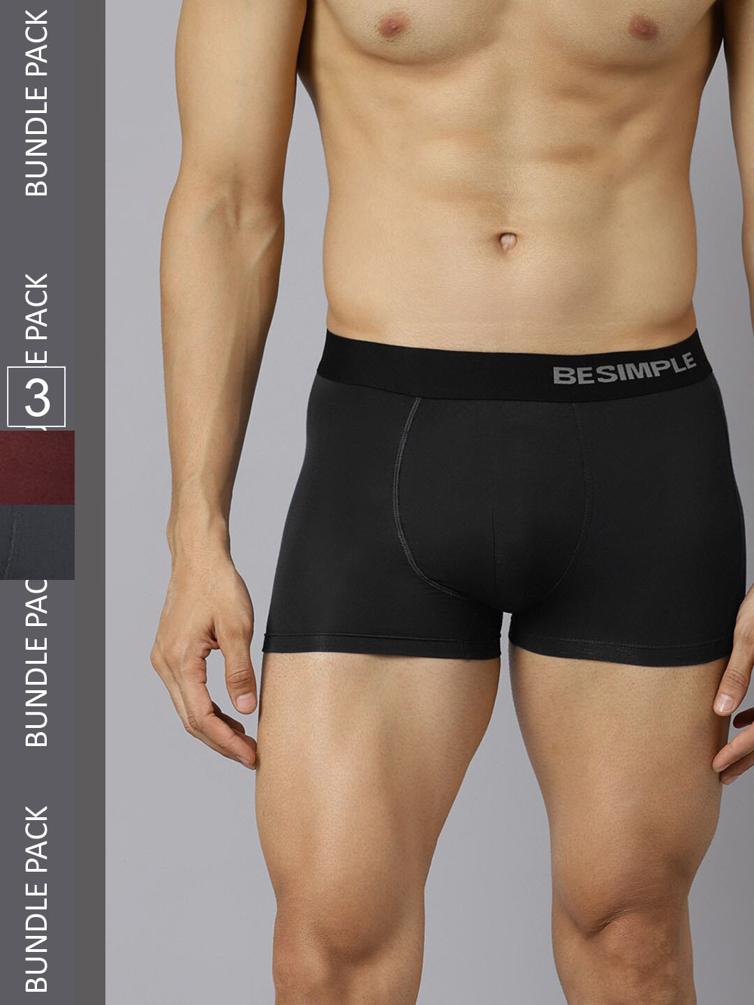 BESIMPLE Men Pack Of 3 Trunks MN-TRUNK-JETBLK-NVYPNY-TRB