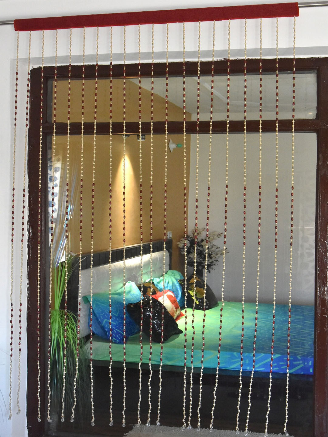 Homefab India Beige & Brown Wooden Beads String Door Curtain 7 feet