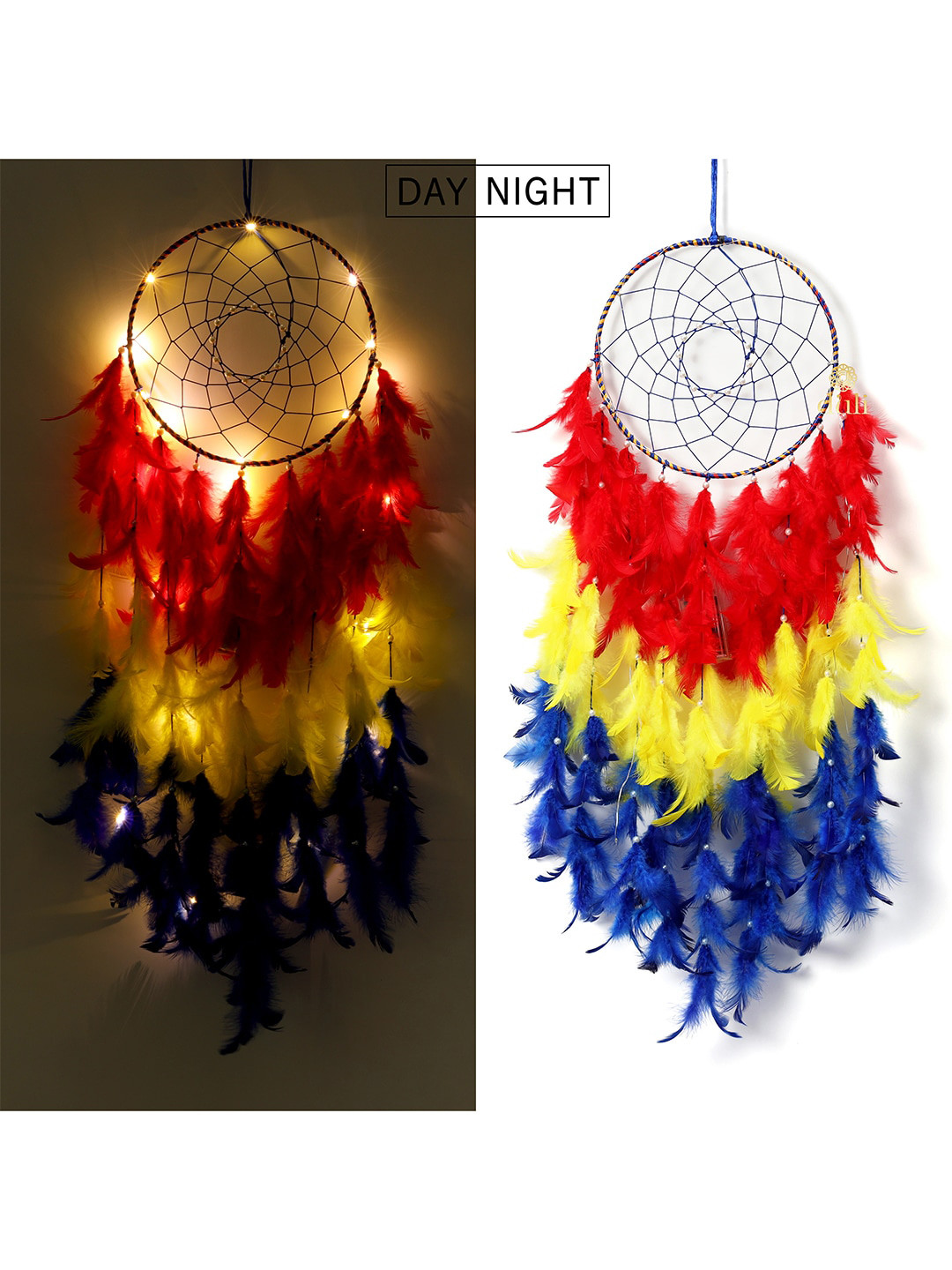 DULI Blue & Red Dream Catcher Hanging with Lights Windchimes