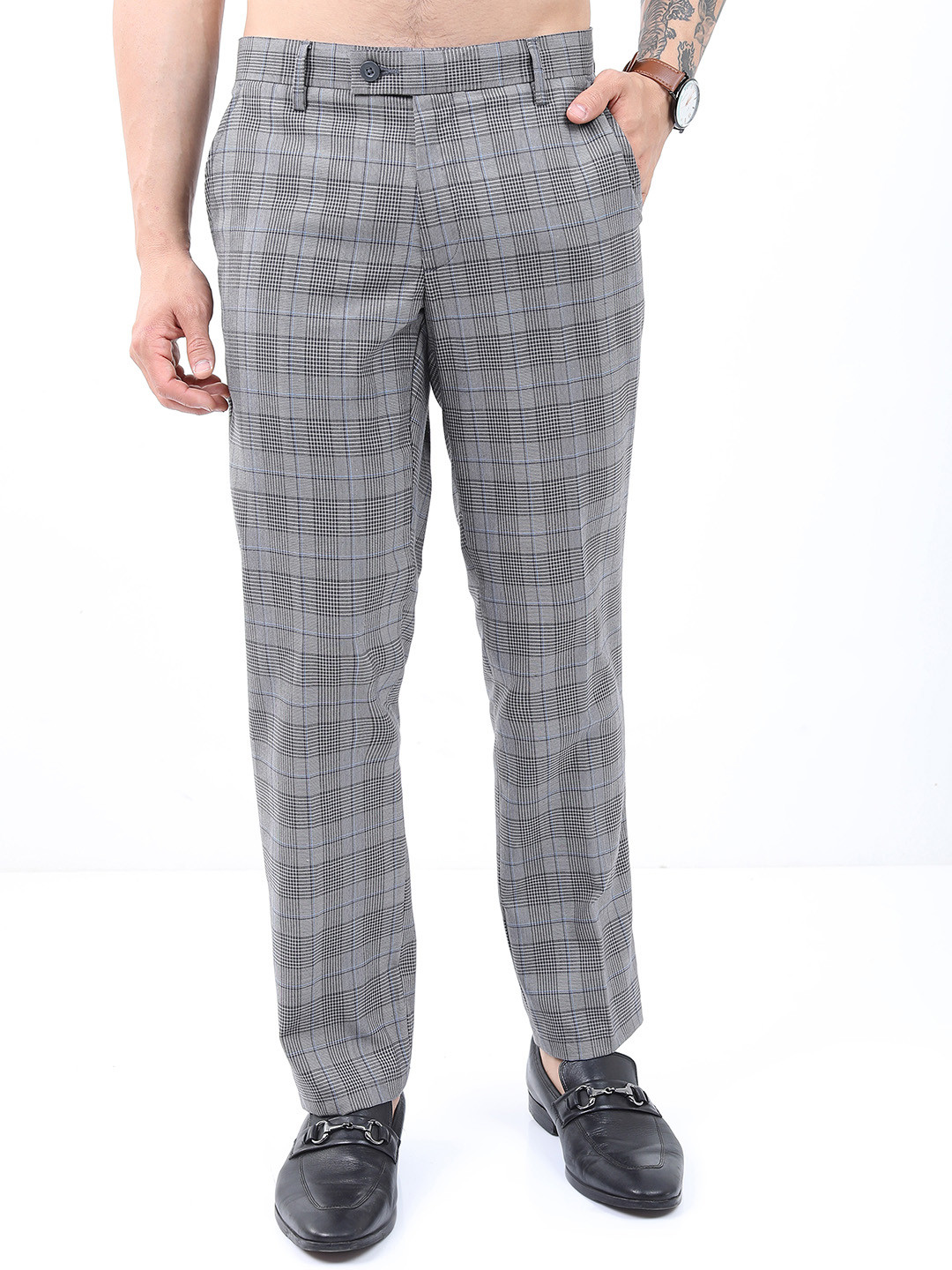 Highlander Men Elasticated Waistband and Turn Up Hem Smart Formal Slim Fit Trousers