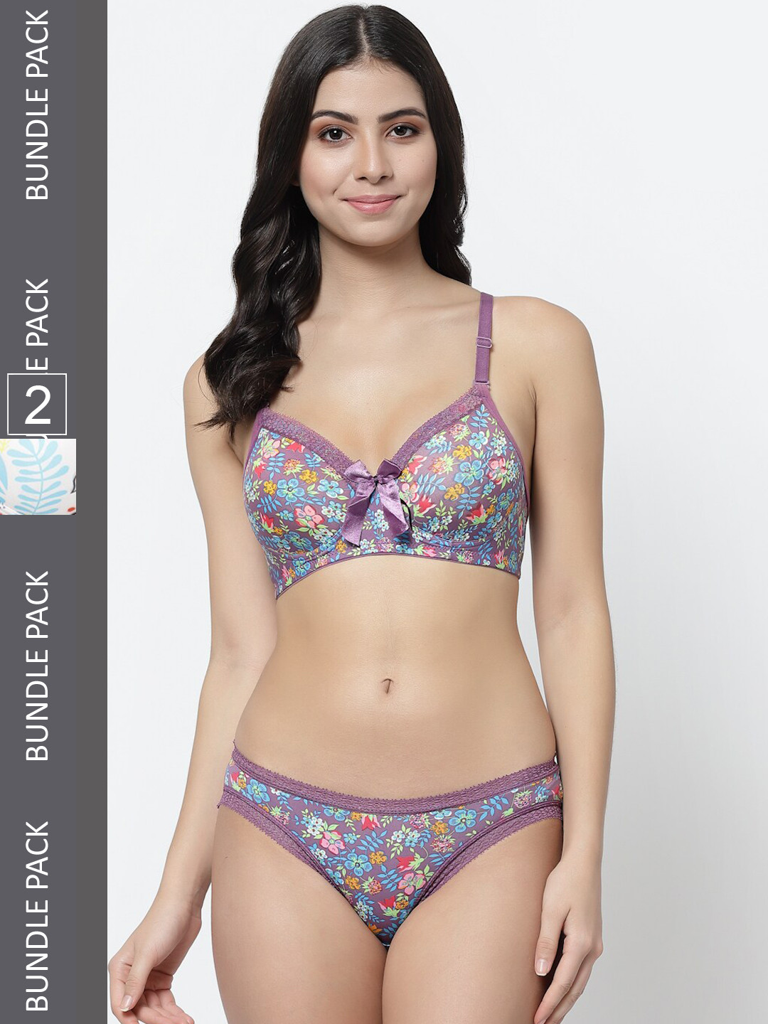 College Girl Pack Of 2 Floral Printed Laced Lingerie Set