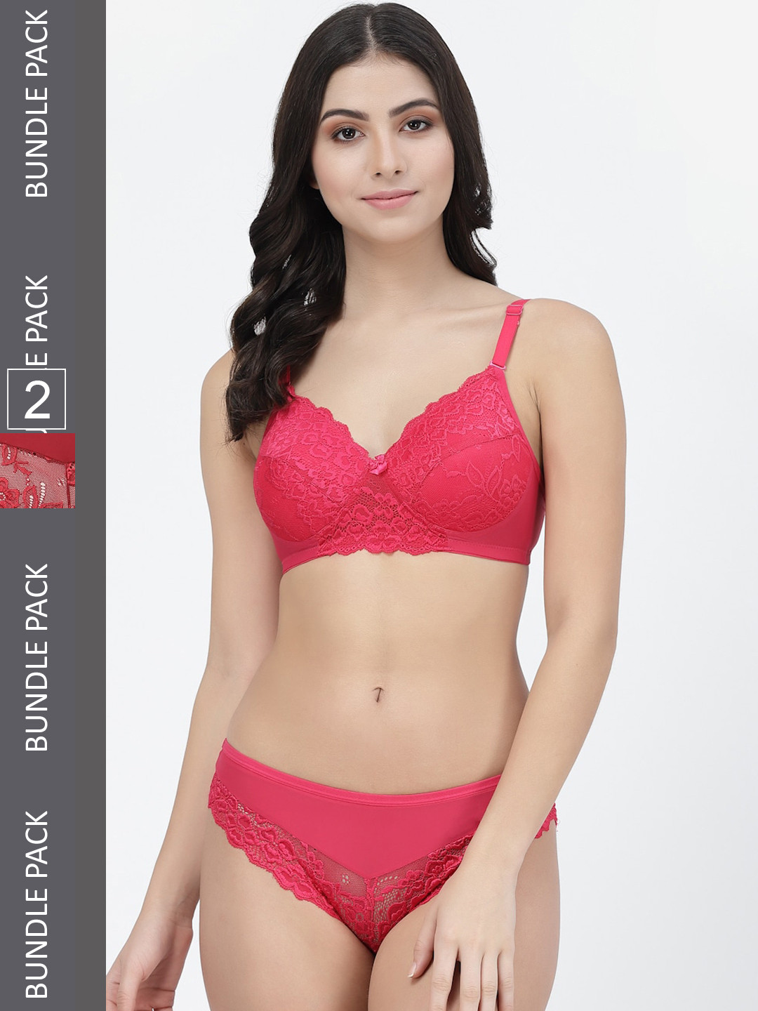 College Girl Pack Of 2 Self-Design Lace Lightly Padded Lingerie Set