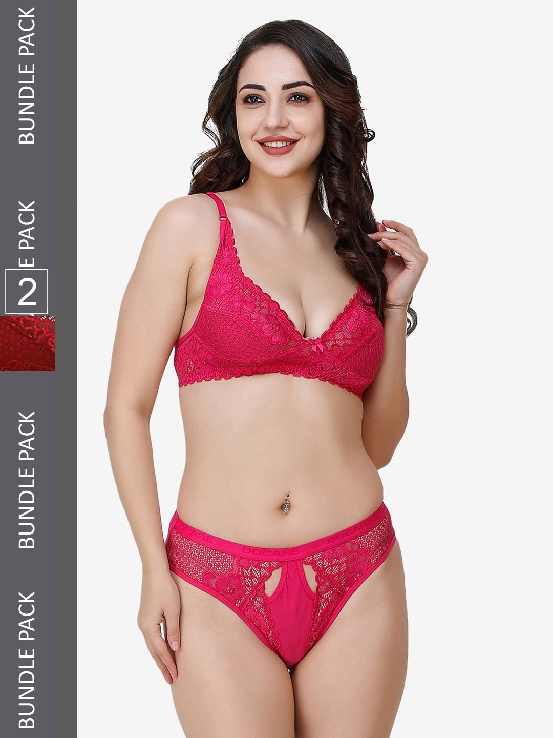 Docare Pack of 2 Self-Design Lace Lingerie Set DC-LeoniSet-Mrn-Rani