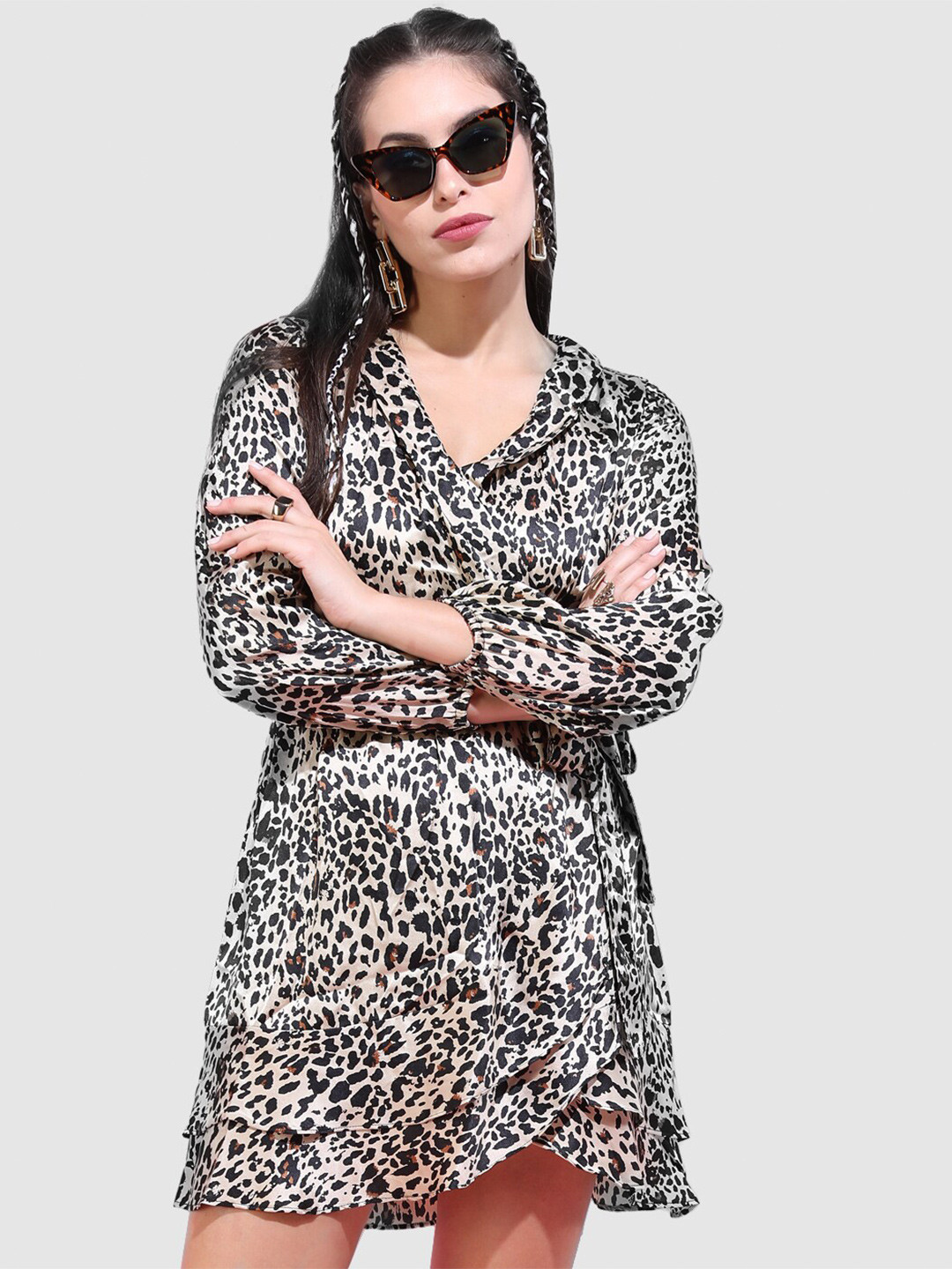 Freehand by The Indian Garage Co Animal Printed V-Neck Wrap Dress