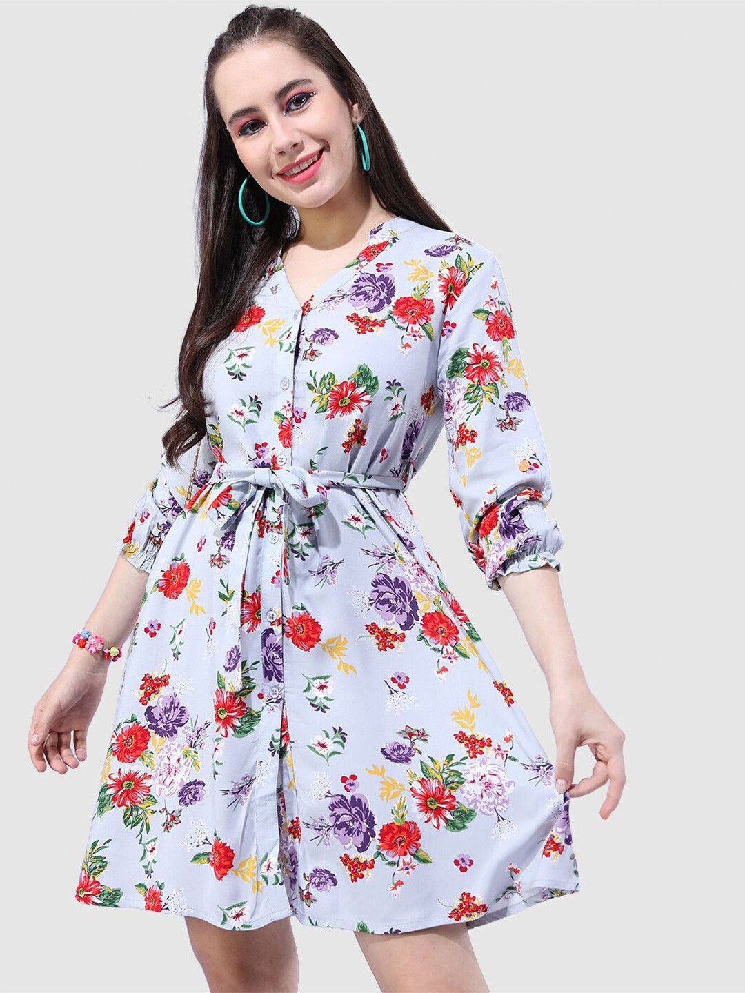 Freehand by The Indian Garage Co Floral Printed Shirt Mini Dress