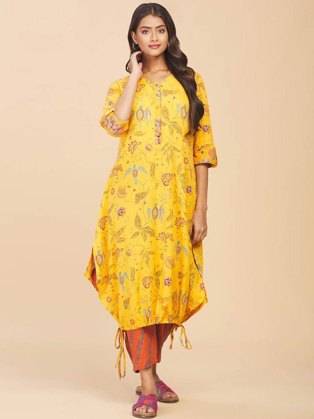Fabindia Floral Tiered Pure Cotton Kurta