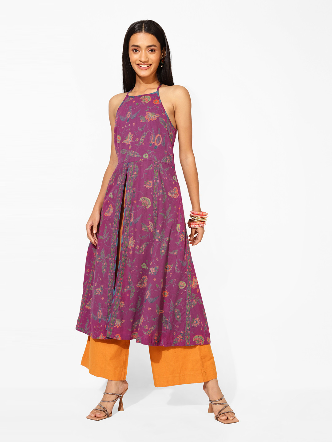 Fabindia Halter Neck Floral Printed Pure Cotton Kurta