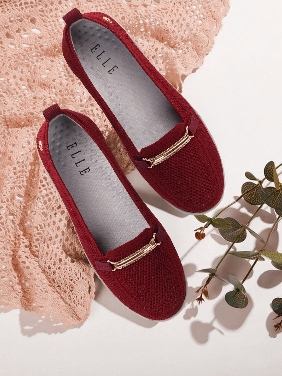 ELLE Women Maroon Colourblocked Slip-On Sneakers