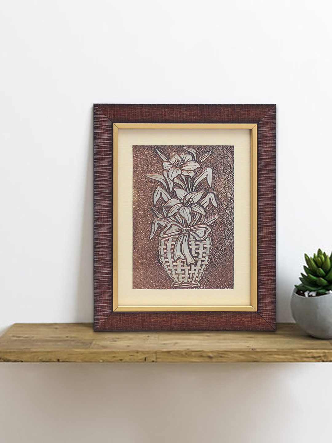 SHREE KALA HOME DECOR Brown Mandrake Embossed On Foil Egyptian Foil Embossed Painting Wall Art