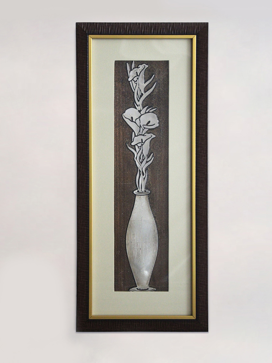 SHREE KALA HOME DECOR Brown Lily Flower Bouquet Foil Embossed Wall Art