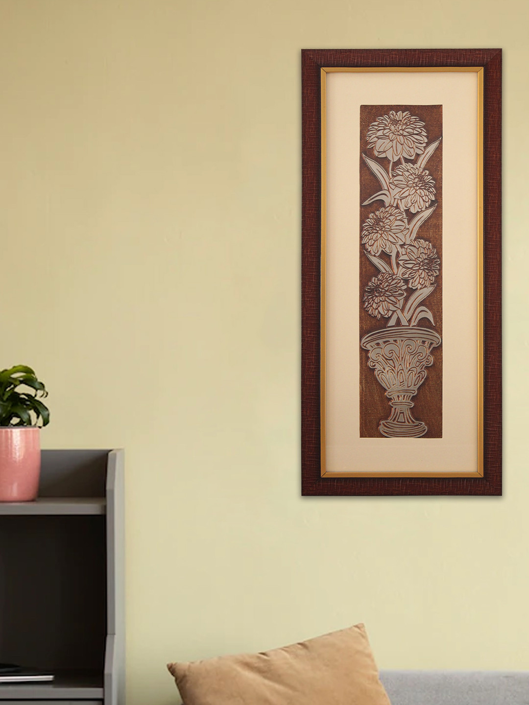 SHREE KALA HOME DECOR Brown Bouquet Of Candytuft Ancient Egyptian Art Foil Embossed Painting Wall Art