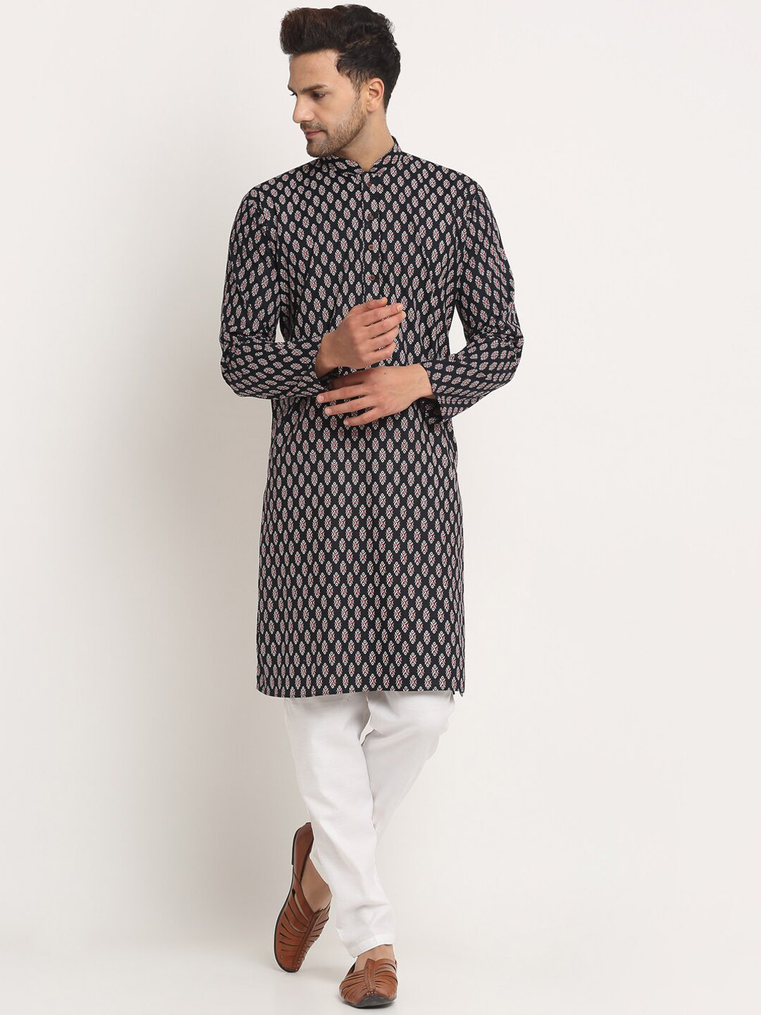 KRAFT INDIA Men Ethnic Motifs Printed Pure Cotton Kurta with Trousers
