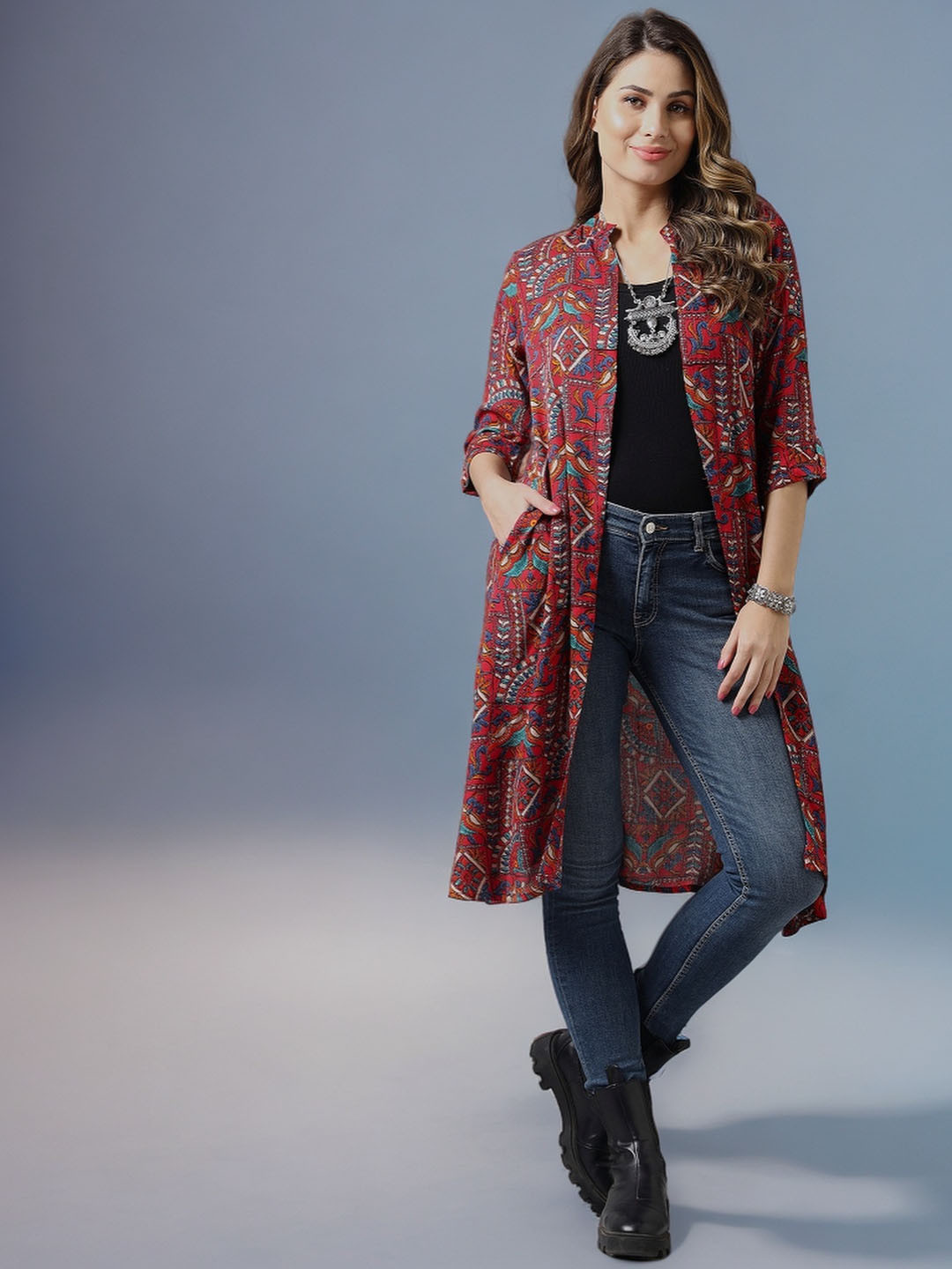 Azira Women Printed Ethnic Longline Shrug