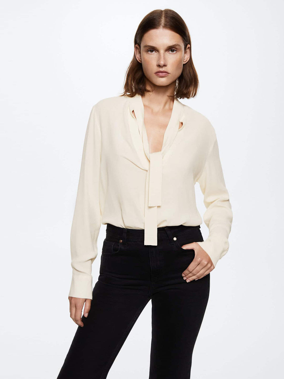 MANGO Tie-Up Neck Top