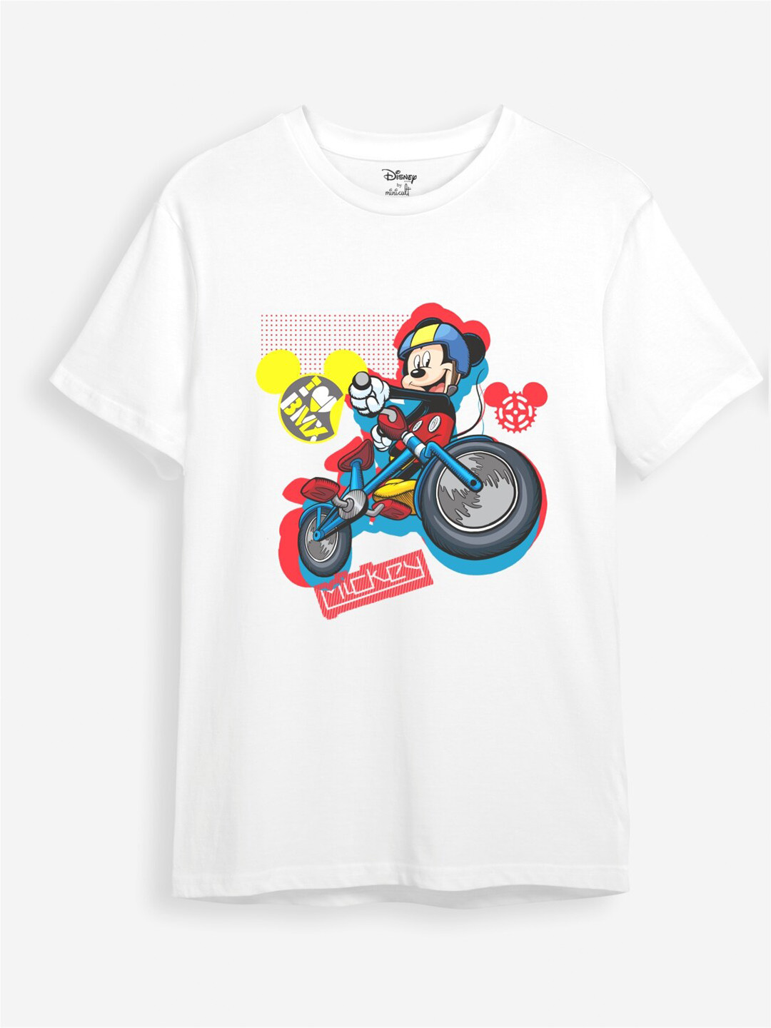 Minicult Kids White Mickey Mouse Printed Cotton T-shirt