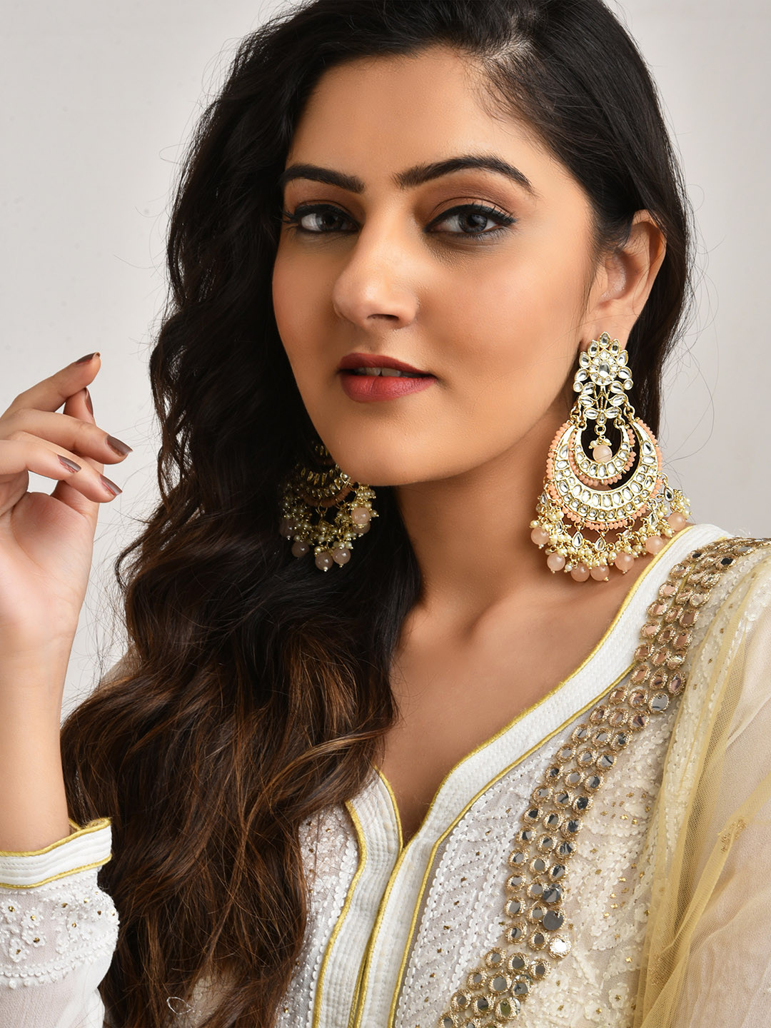 LAIDA Peach-Coloured Classic Chandbalis Earrings