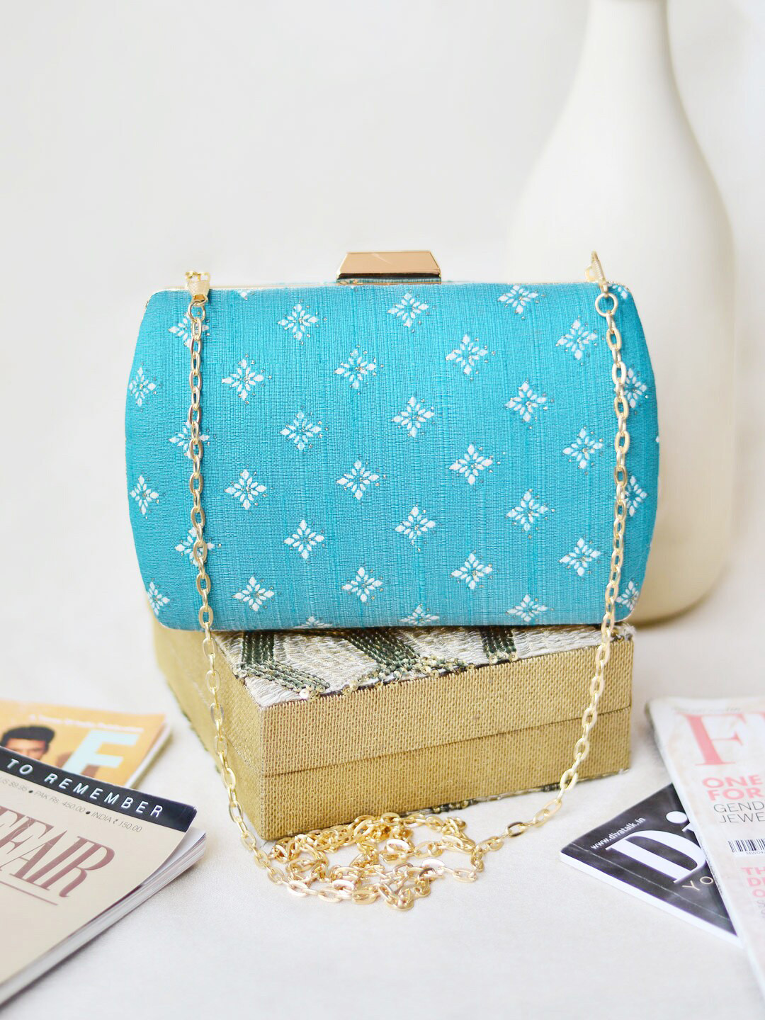 ARTKLIM Blue Printed Box Clutch
