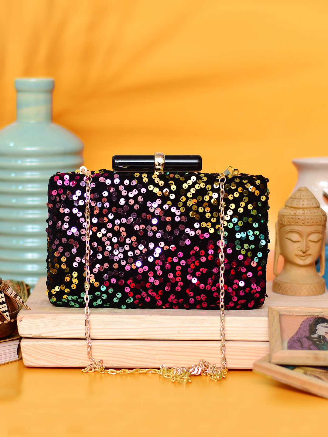 ARTKLIM Black & Purple Embellished Box Clutch