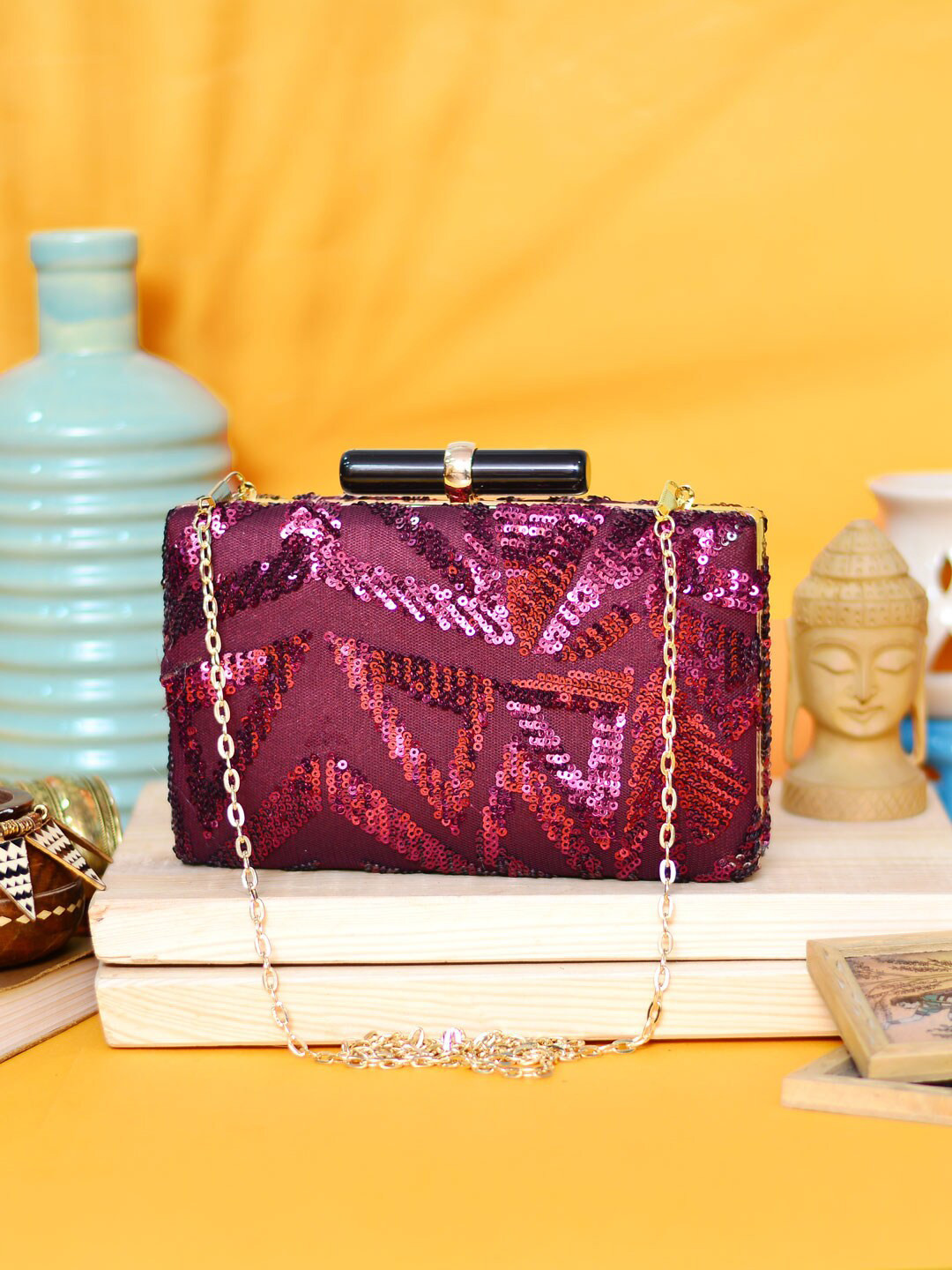 ARTKLIM Purple Embellished Embellished Box Clutch
