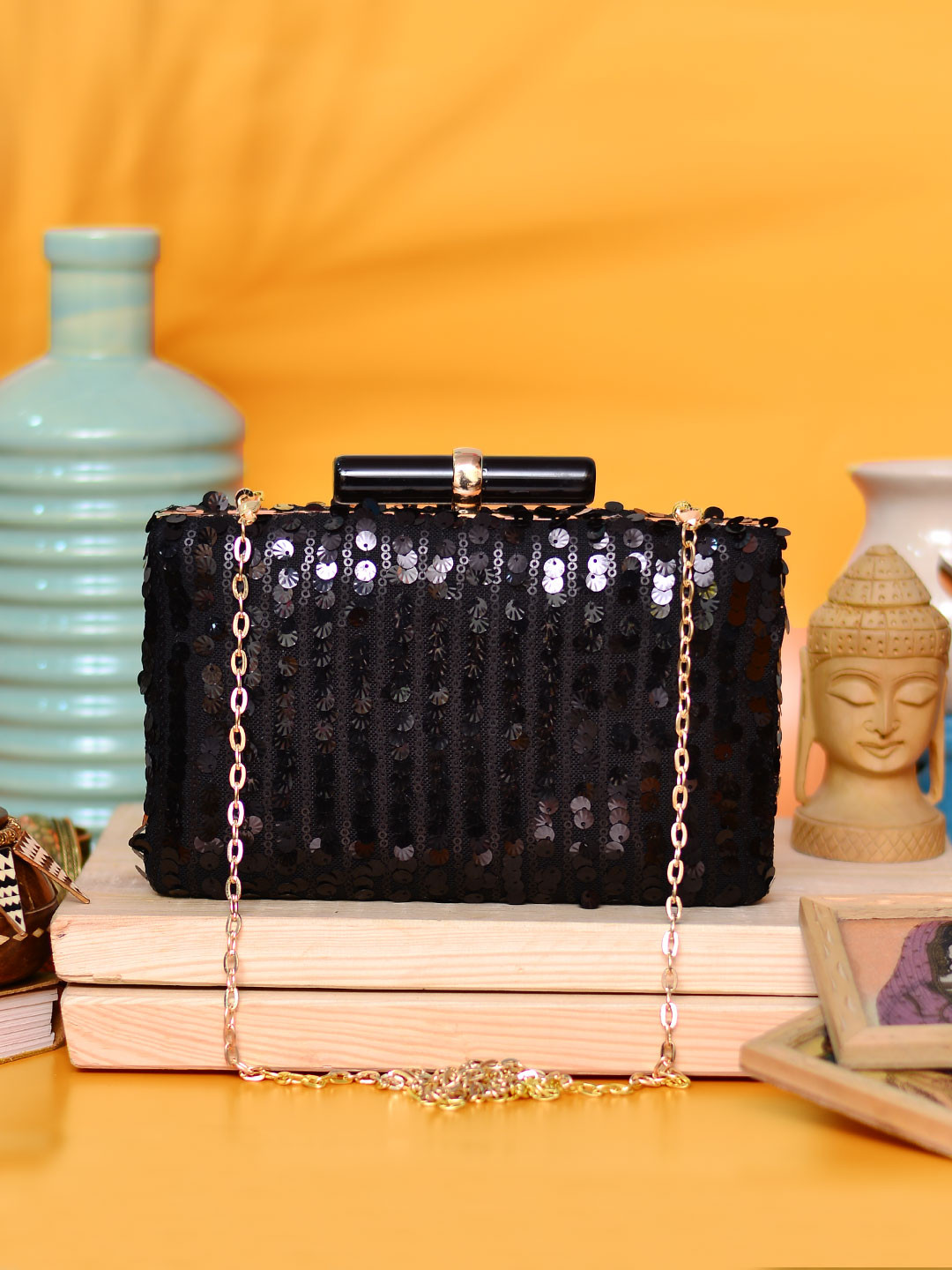 ARTKLIM Black Embellished Box Clutch
