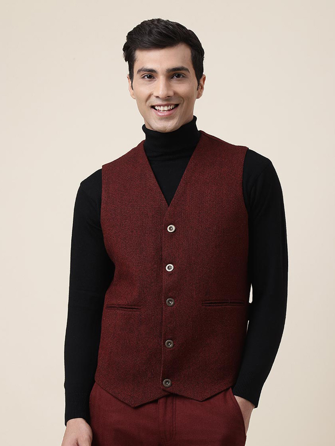 Fabindia Men Woolen  V-Neck Waistcoat