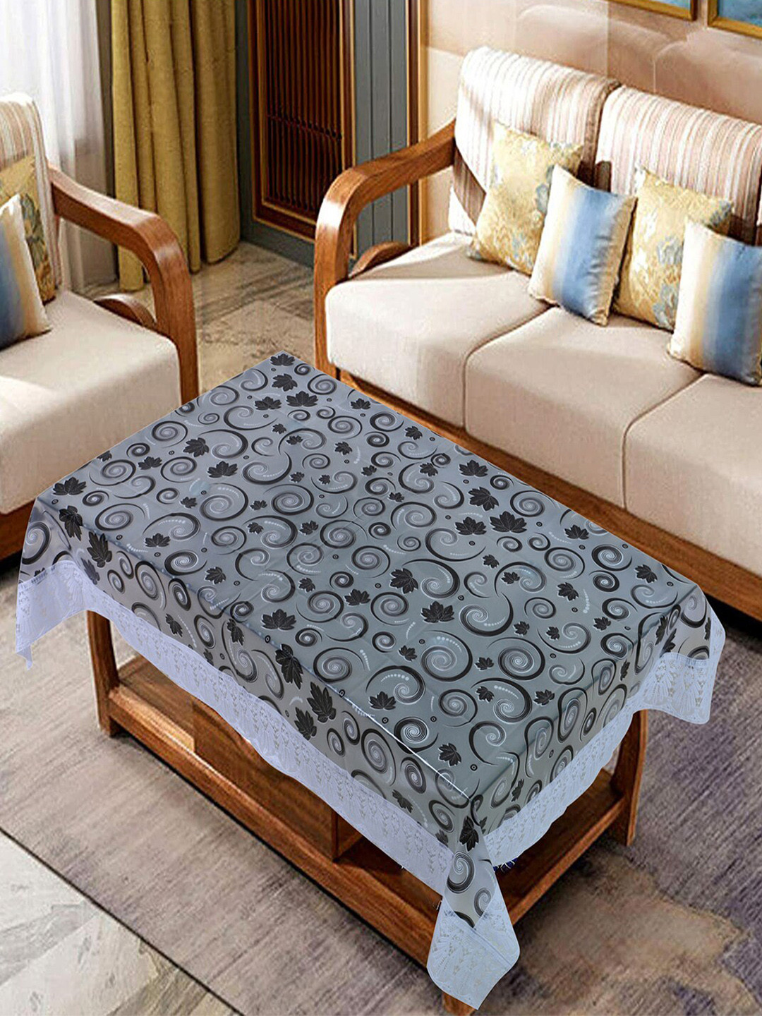 Kuber Industries White & Black Printed 4-Seater Rectangular Waterproof Table Cover