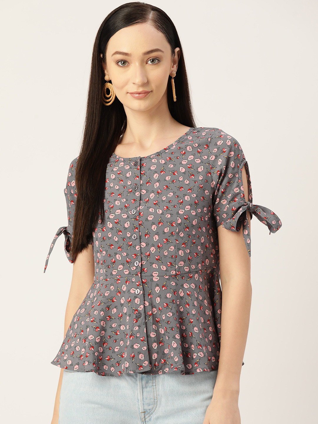 Slenor Floral Print Crepe Top