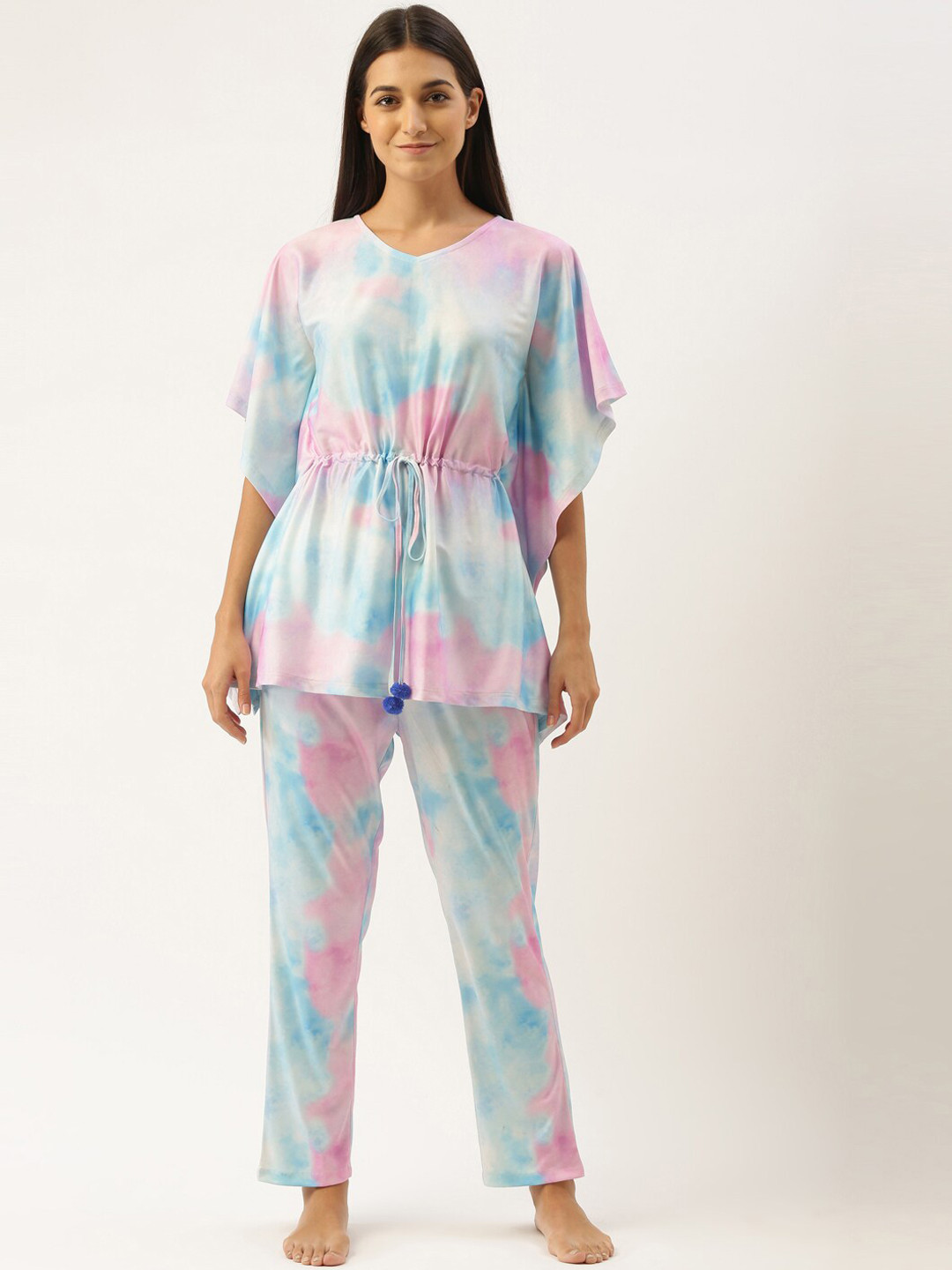 Bannos Swagger Women Tie and Dye Kaftan Nightsuit