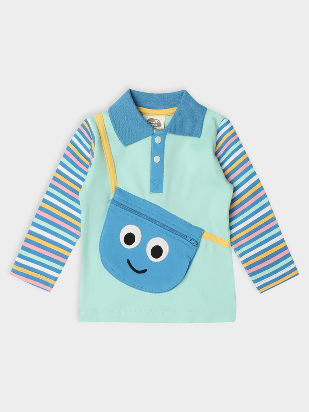 MiArcus Kids Polo Collar T-shirt with Attached Smiley Bag