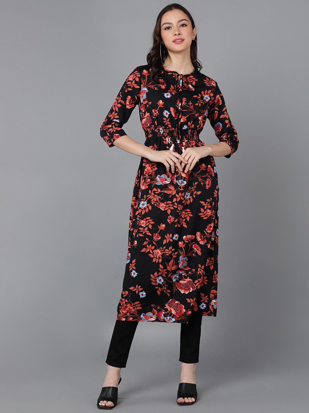 ZNX Clothing Floral Printed Keyhole Neck Kurta