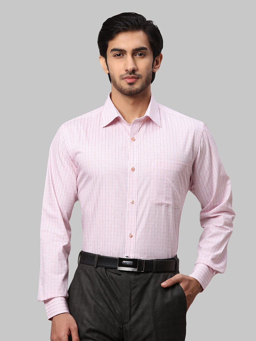 Raymond Men Red Checked Cotton Slim-Fit Formal Shirts