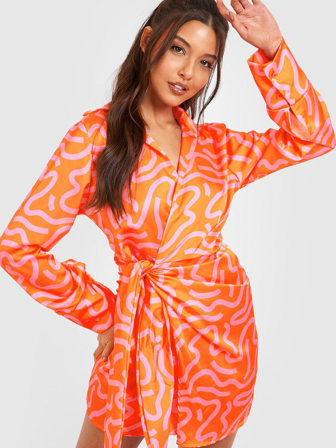 Boohoo Abstract Printed Wrap Dress